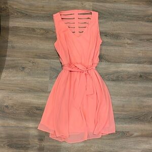 Coral Dress with Open Striped Back